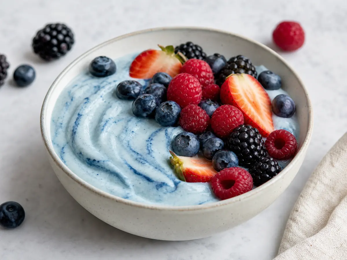 Modrá Blue Spirulina nice cream s lesním ovocem