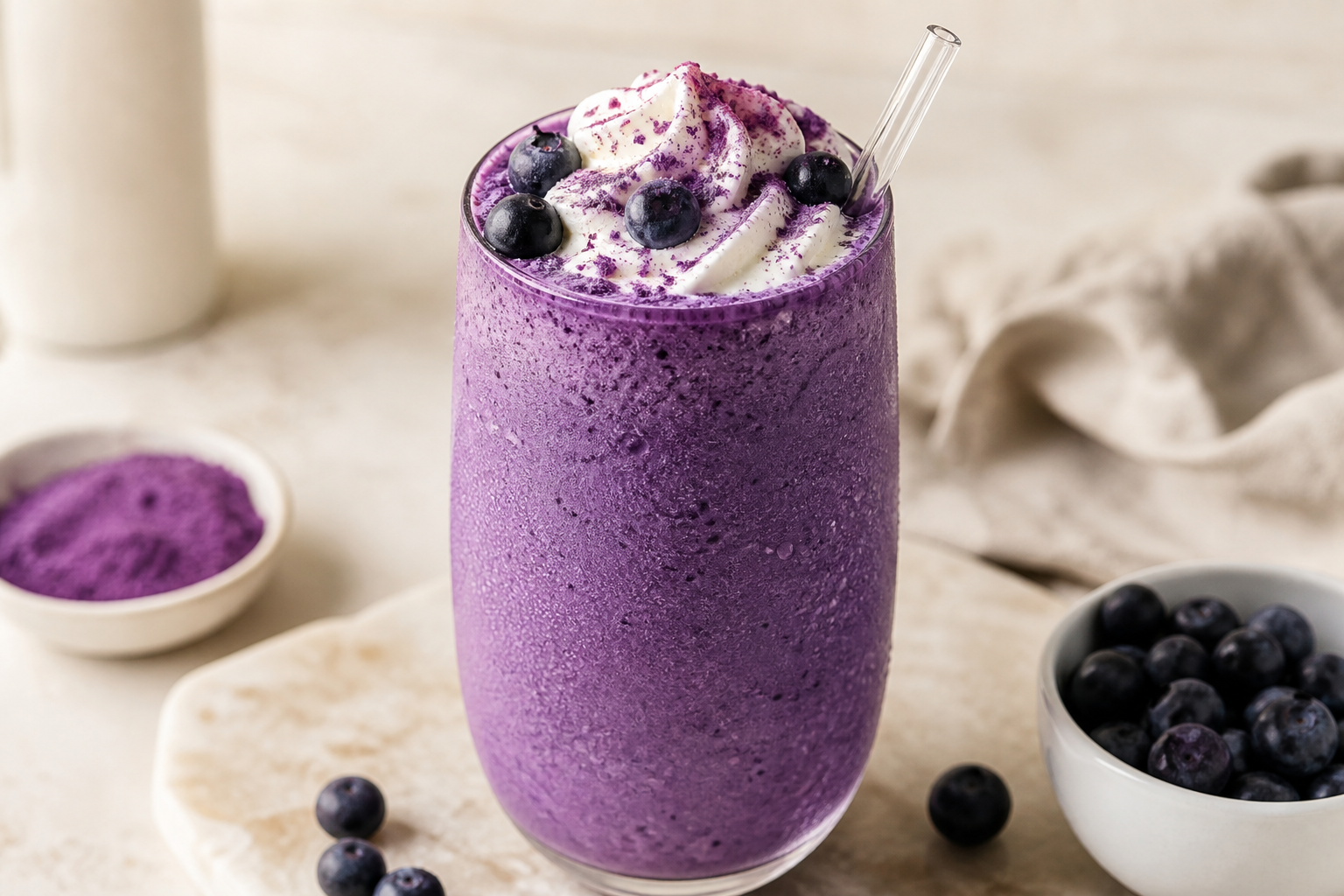 Rostlinné ube borůvkové frappuccino