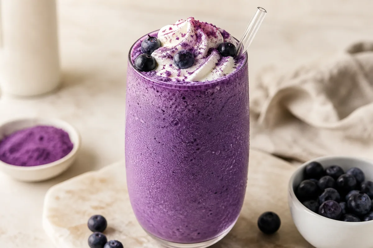 Rostlinné ube borůvkové frappuccino